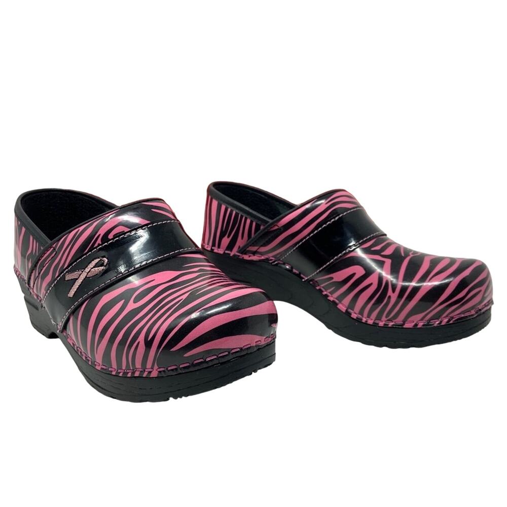 Sanita Pink Zebra Live Leather Clogs Women's Size 5 New In Box